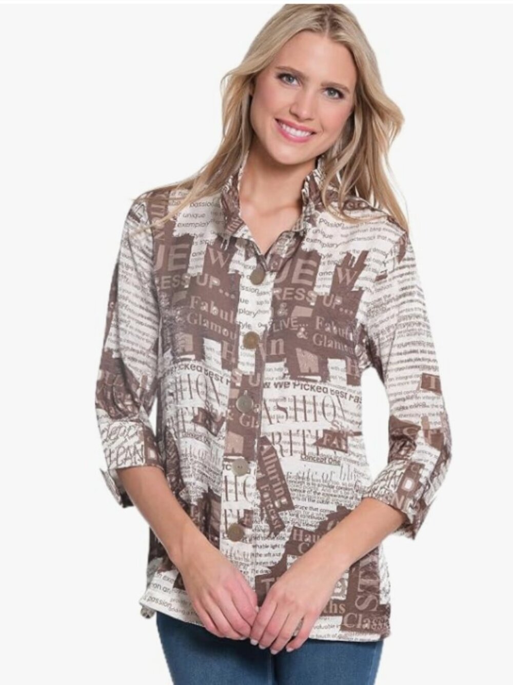 MULTIPLES Women's Turn-up Cuff Three Quarters Sleeves Wire Collar Shirt 1X